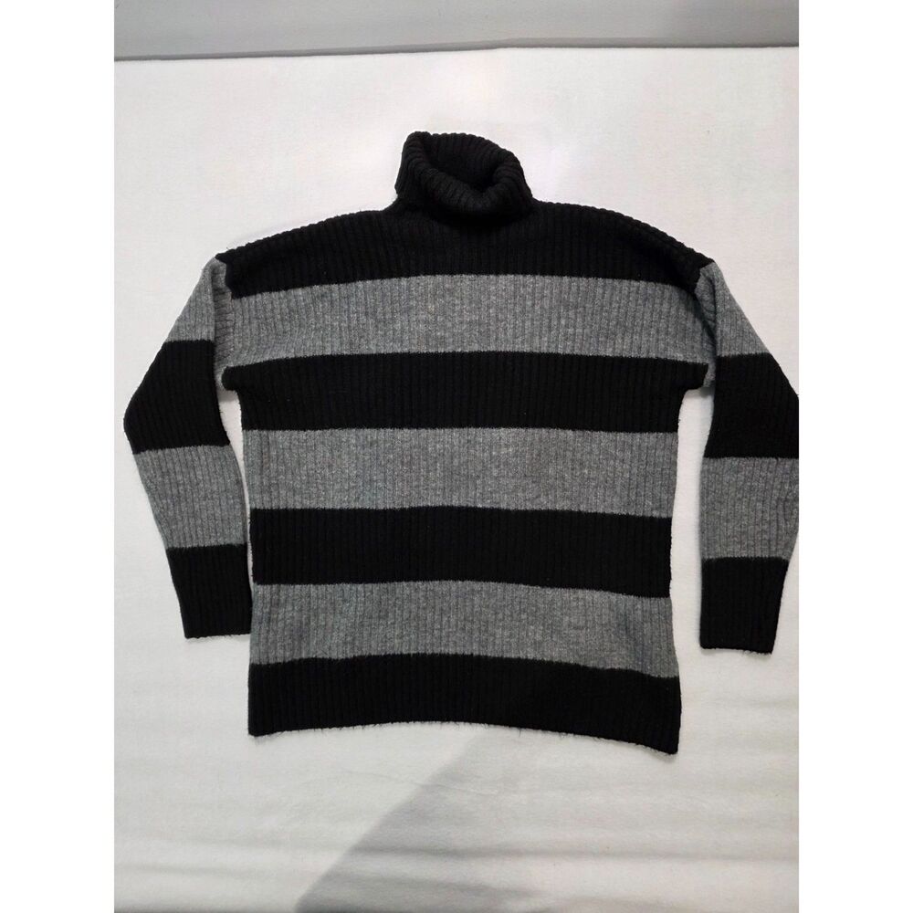 MWM Mod Wave Movement Holiday Teddy Bear Striped Turtleneck Knit Sweater - Picture 2 of 4